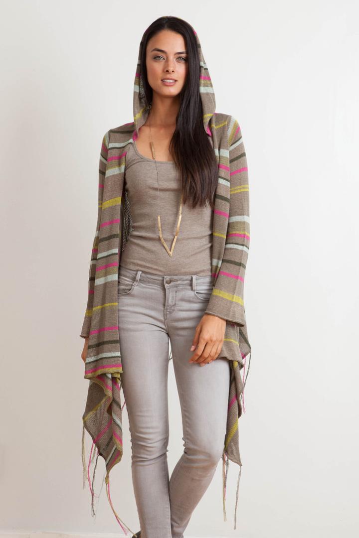 Goddis - Linsey Hooded Wrap W Fringe In Kiwi