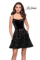 La Femme - 26785 Velvet Curve Neck A-line Dress