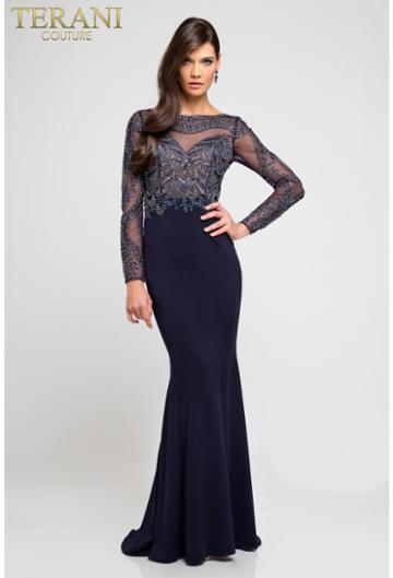 Terani Evening - 1721m4325 Sheer Embellished Evening Gown