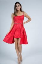 Milano Formals - E2292 Spaghetti Strap Jacquard Short Dress