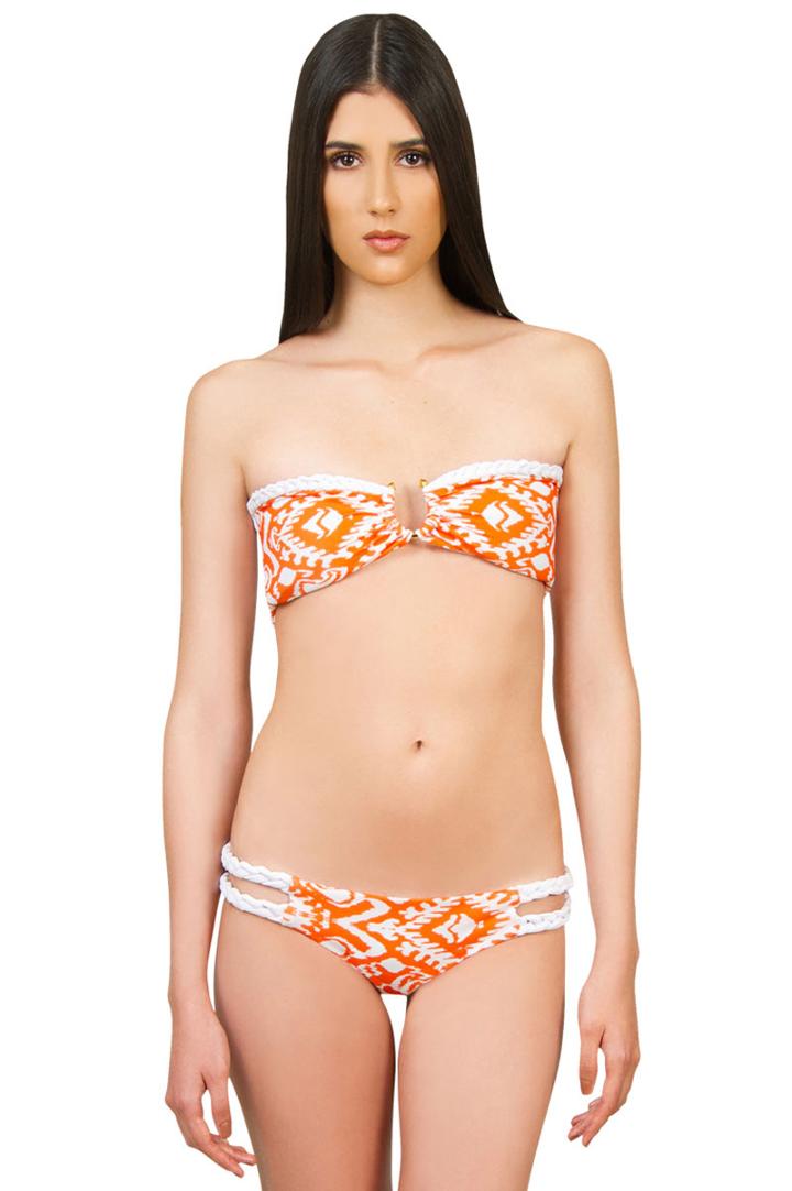 Caffe Swimwear - Print Bandeau/braided Double Strap In Orange