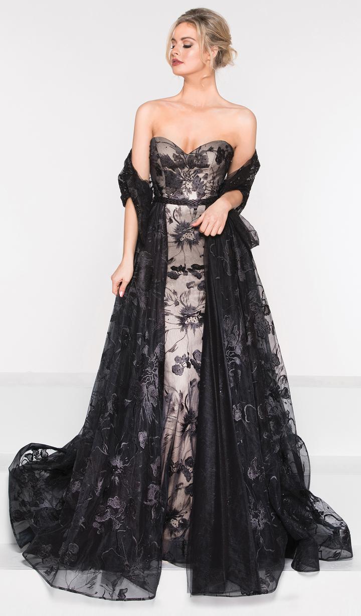 Marsoni By Colors - M231 Strapless Floral Lace Overskirt Gown