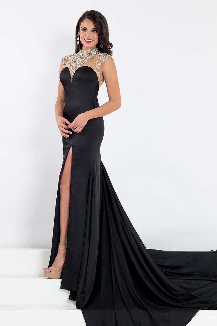 Rachel Allan Prima Donna - 5008 Beaded Cap Sleeve Slit Mermaid Gown