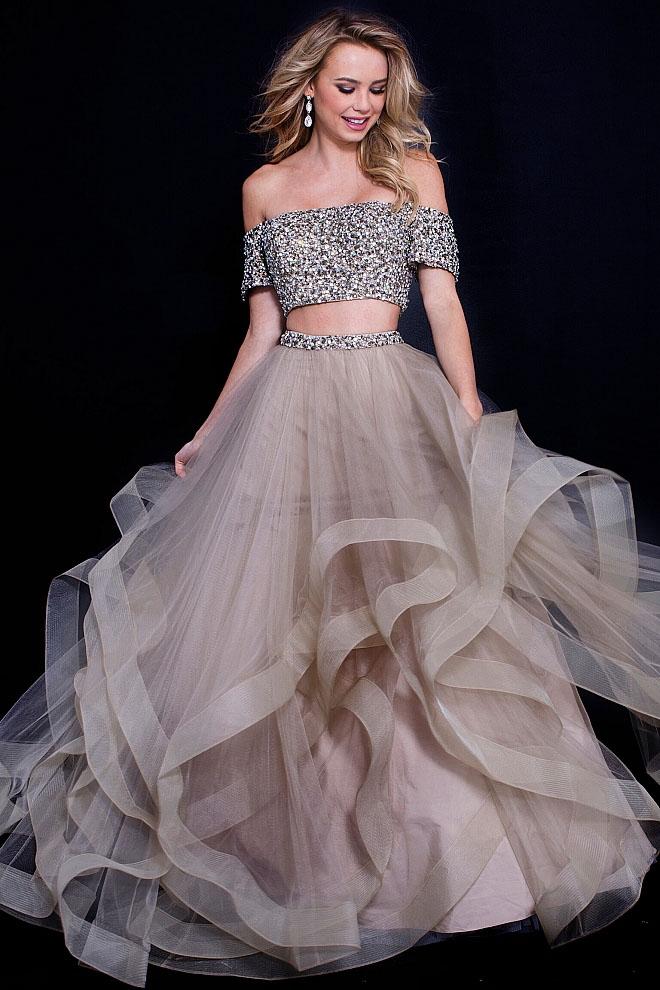 Jovani - 59755 Embellished Off-shoulder Two-piece Ballgown
