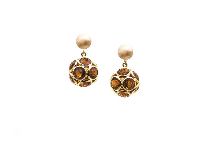 Tresor Collection - Citrine Origami Sphere Ball Earring In 18k Yellow Gold