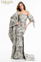 Terani Couture - 1821e7143 Two Toned Gown With Bow And Shawl