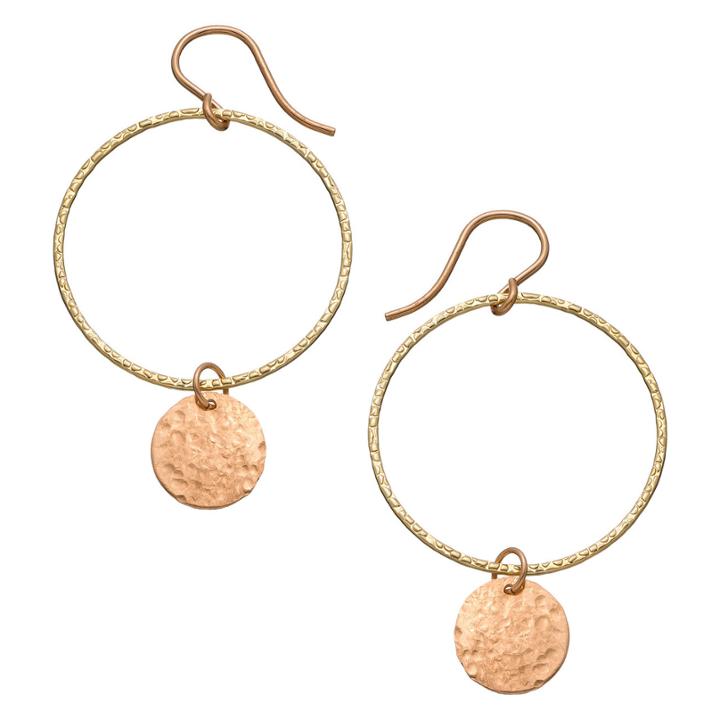 Heather Hawkins - Hammered Hoop Coin Earrings - Yellow/rose Gold