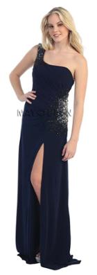 One Shoulder Evening Gown With Side Sparkling Accent