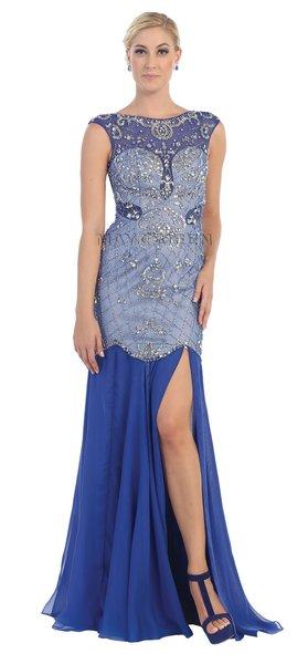 Long Cap Sleeve Open Back Dress