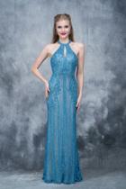 Nina Canacci - 8144 Keyhole Accented Sparkling Halter Gown