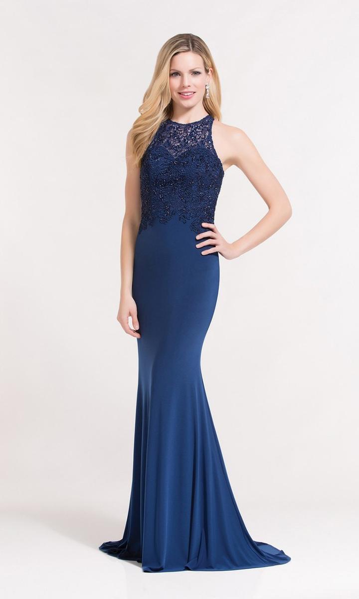 Alyce Paris - 27183 Halter Beaded Lace Jersey Evening Dress