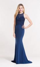 Alyce Paris - 27183 Halter Beaded Lace Jersey Evening Dress