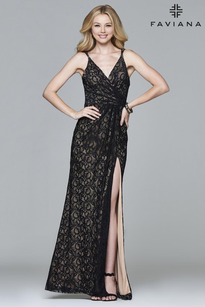 Faviana - 7995 Long V-neck With Lace Detail