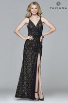 Faviana - 7995 Long V-neck With Lace Detail