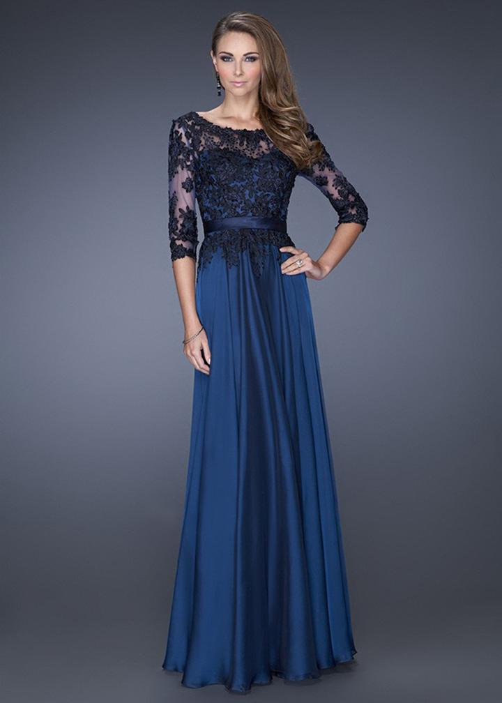 La Femme - 19144 Pleated Illusion Bateau A-line Dress