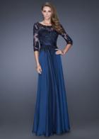 La Femme - 19144 Pleated Illusion Bateau A-line Dress