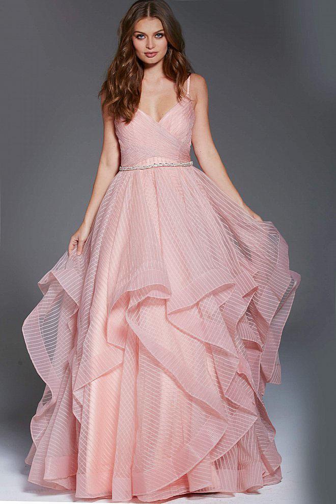 Jovani - 57958 Embellished V-neck Ruffled Ballgown