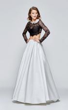 Tarik Ediz - Sheer Lace Taffeta Long Dress 93114