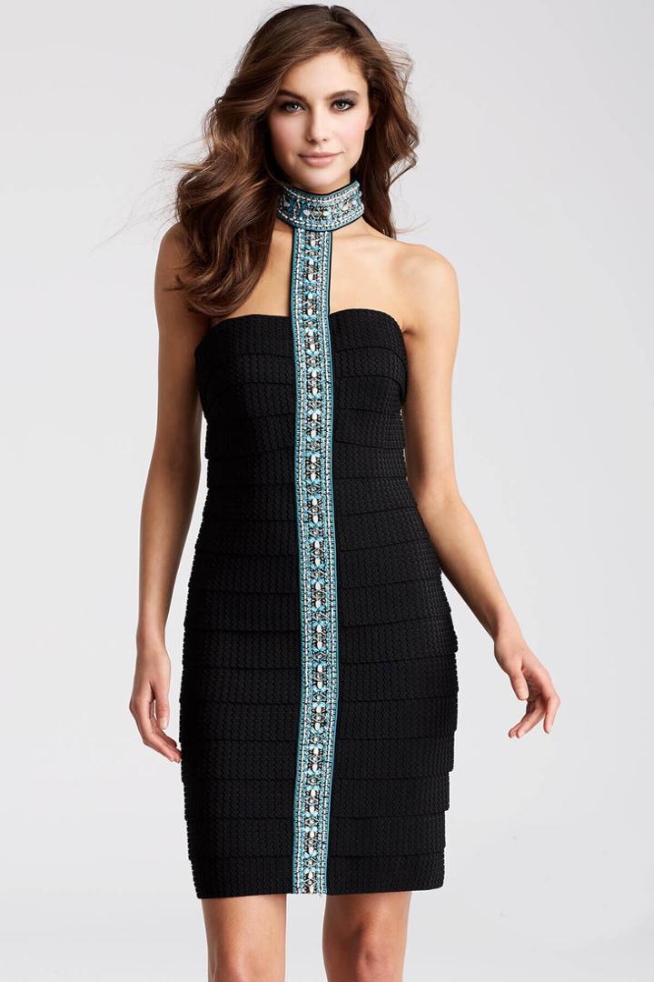 Jovani - Jvn55238 V-neck Floral Print Short Dress