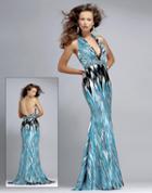 Blush - Printed Halter Long Dress 9088