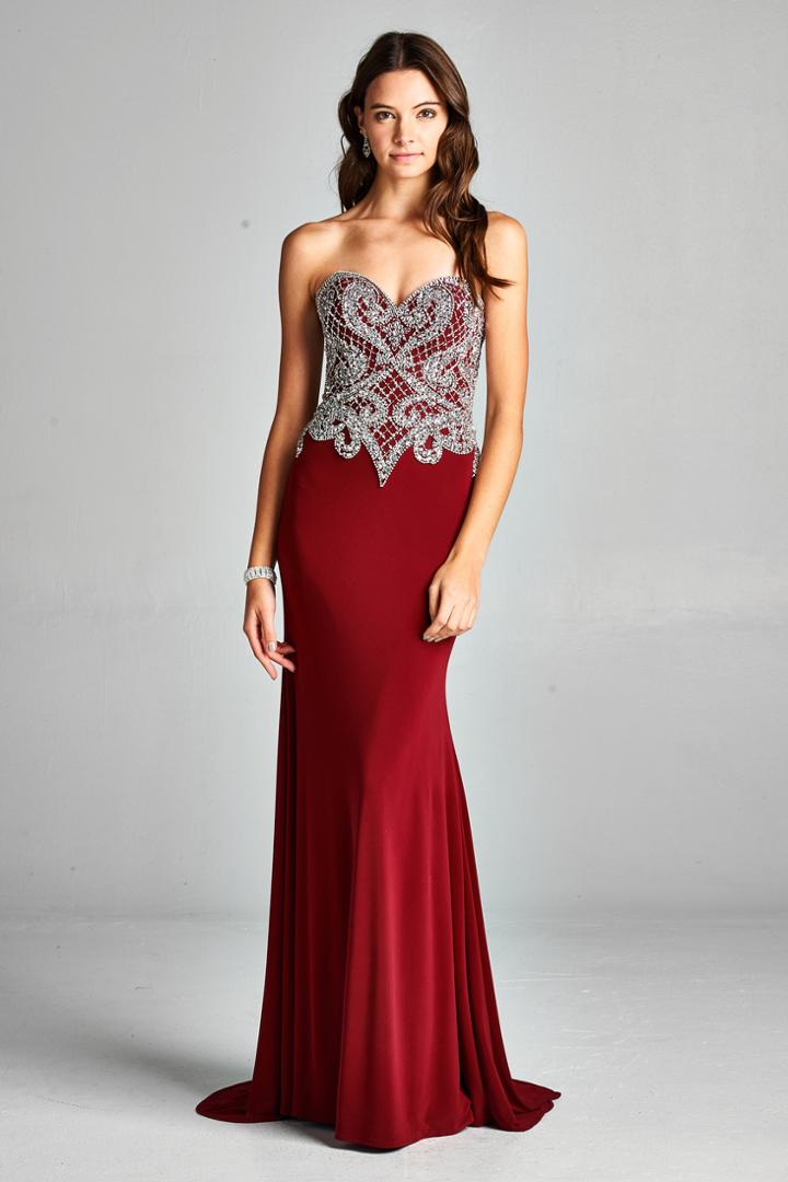 Aspeed - L1887 Bedazzled Strapless Sheath Evening Dress