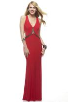 Janique - Beaded Chain Deep V Neck Long Gown 7003