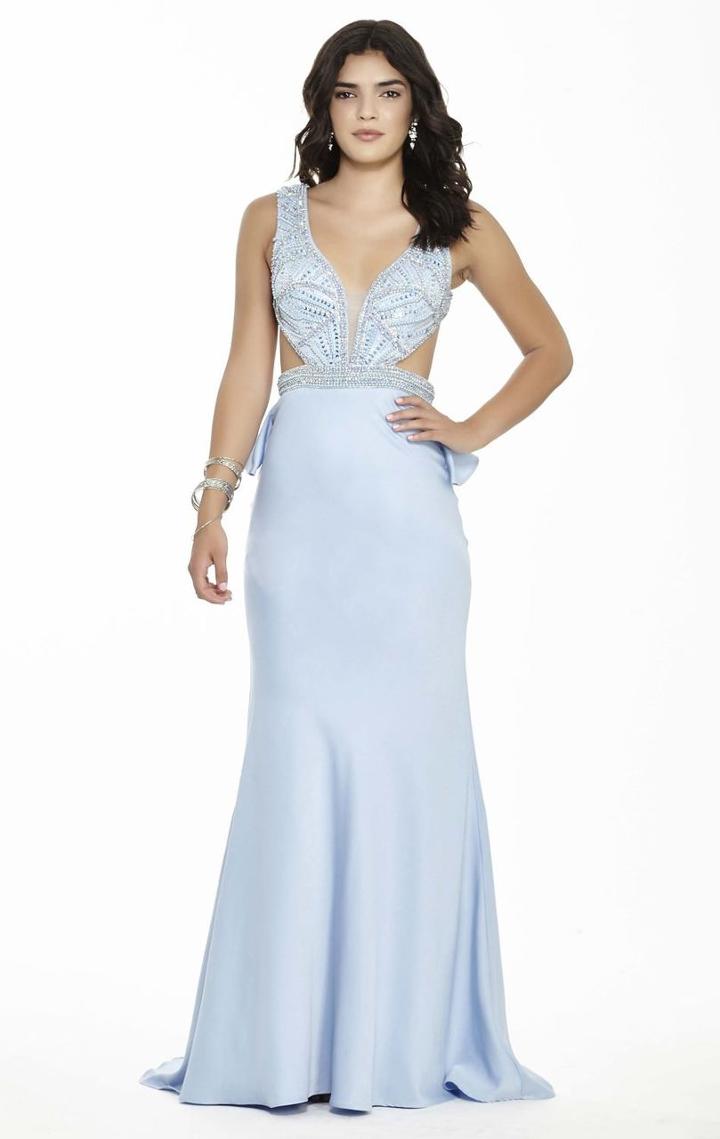 Jolene Collection - 17133 Deep V-neck Beaded Ruffled Long Gown