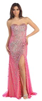 Long Strapless Rhinestone Dress With Slit
