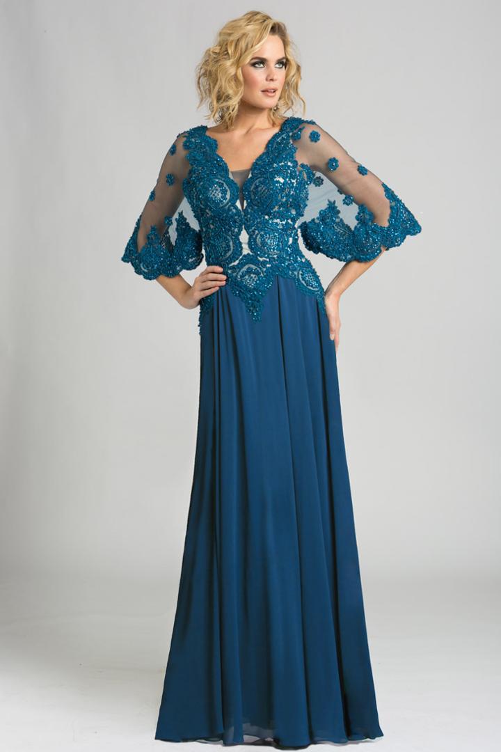 Feriani Couture - 26232 Embroidered V-neck Sheer Dress