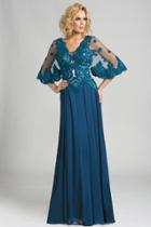 Feriani Couture - 26232 Embroidered V-neck Sheer Dress