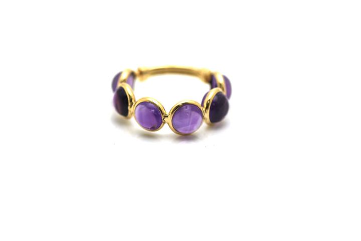 Tresor Collection - Amethyst Smooth Round Ring With Adjustable Shank In 18k Yellow Gold