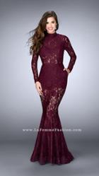 La Femme - Delicate Sheer Lace Long Mermaid Evening Gown 24164