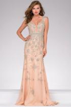 Jovani - 31201 Crystal Embellished V-neck Sheath Dress