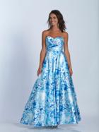 Dave & Johnny - 3573 Pleated Strapless Floral Gown