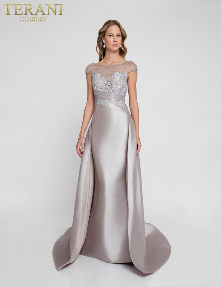 Terani Couture - 1811m6566x Embellished Illusion Gown With Overskirt