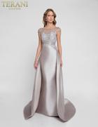 Terani Couture - 1811m6566x Embellished Illusion Gown With Overskirt