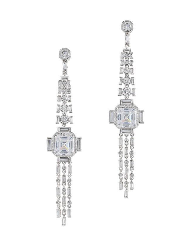 Cz By Kenneth Jay Lane - Deco Cz Square Center And Fringe