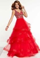Panoply - 14859 Embellished V-neck Tulle A-line Dress