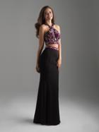 Madison James - 18-610 Two Piece Flower Applique Halter Jersey Dress
