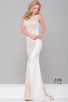 Jovani - Fitted Jersey Long Dress With Lace Panel Jvn36774