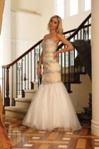 Strapless Embellished Rhinestone Mesh Mermaid Dress
