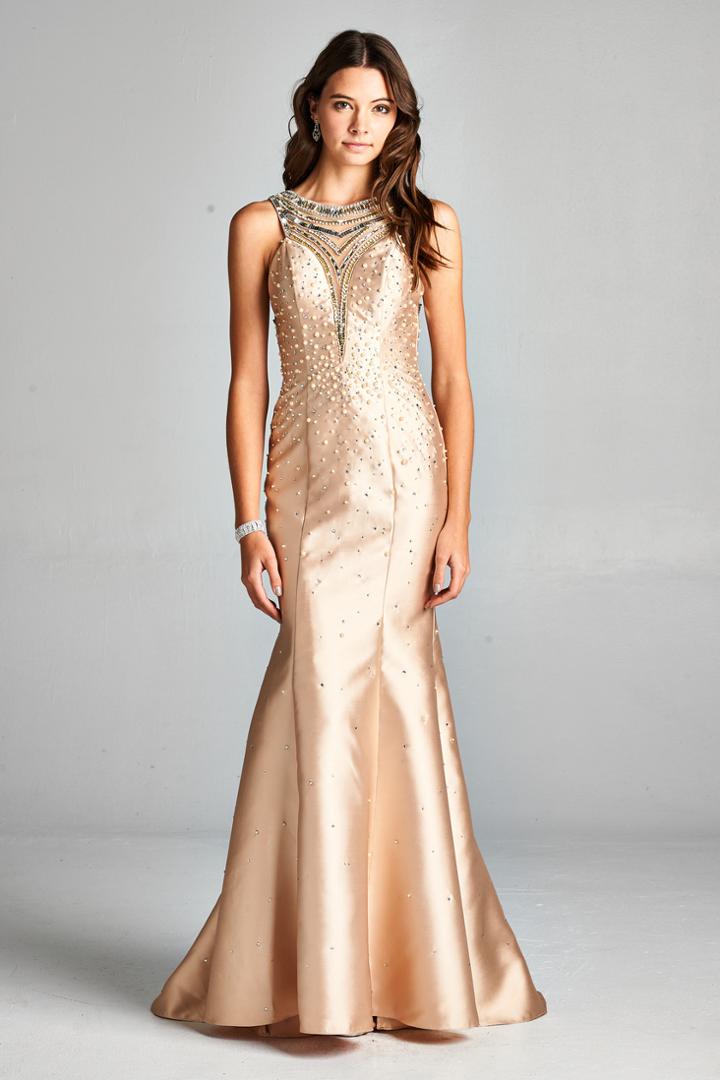 Aspeed - L1847 Bedazzled Halter Neck Trumpet Evening Dress