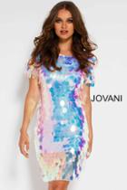 Jovani - 55494 Paillette Short Sleeves Cocktail Dress