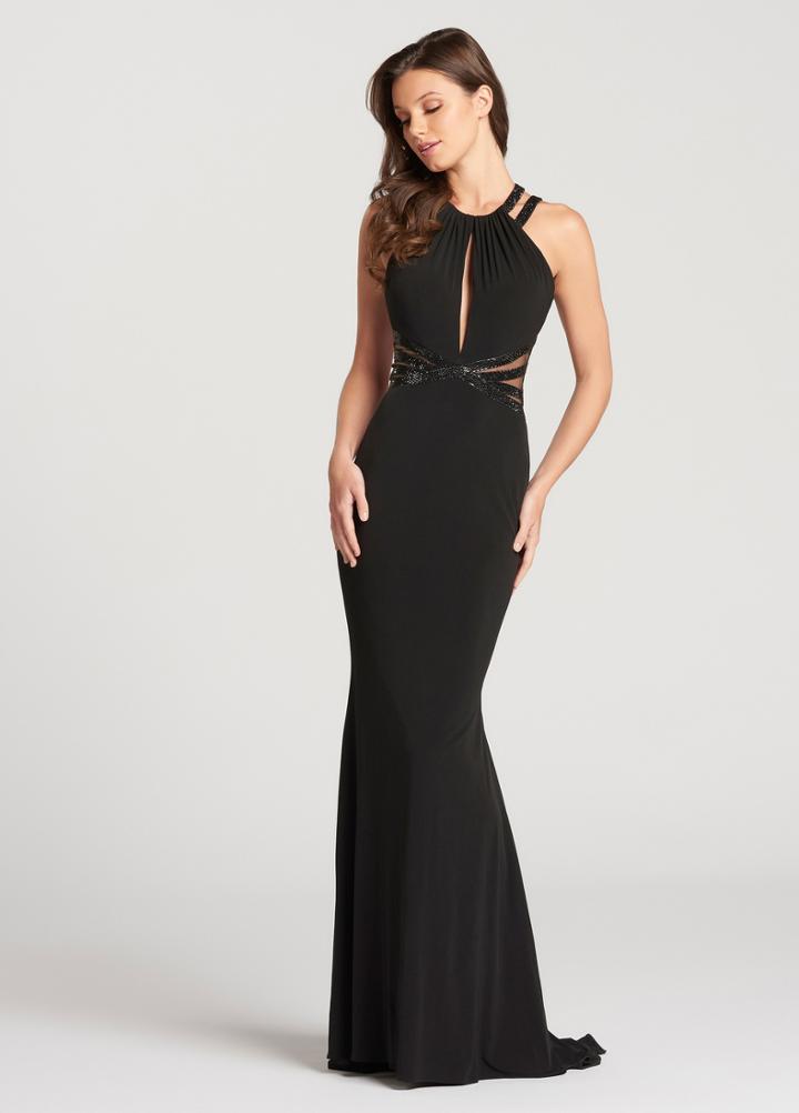 Ellie Wilde - Ew118137 High Halter Illusion Cutout Jersey Sheath Gown