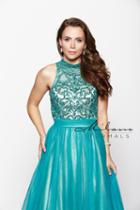 Milano Formals - Teal Tulle A-line Gown E1967