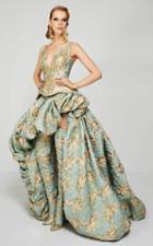 Mnm Couture - 2366 Gilded Scroll Plunging Bubble Gown