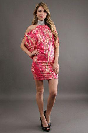 Savee Couture - Rhinestone Halter In Bright Pink