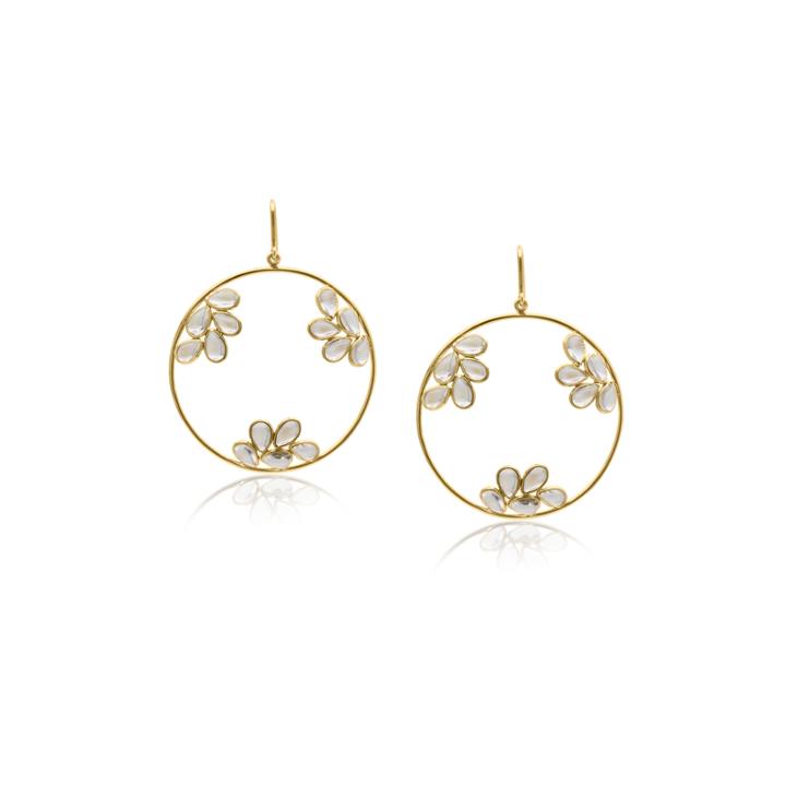 Tresor Collection - Rainbow Moonstone Round Dangle Earring In 18k Yg