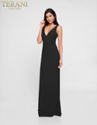 Terani Couture - 1812b5439 Sleeveless Plunging V-neck Sheath Long Gown
