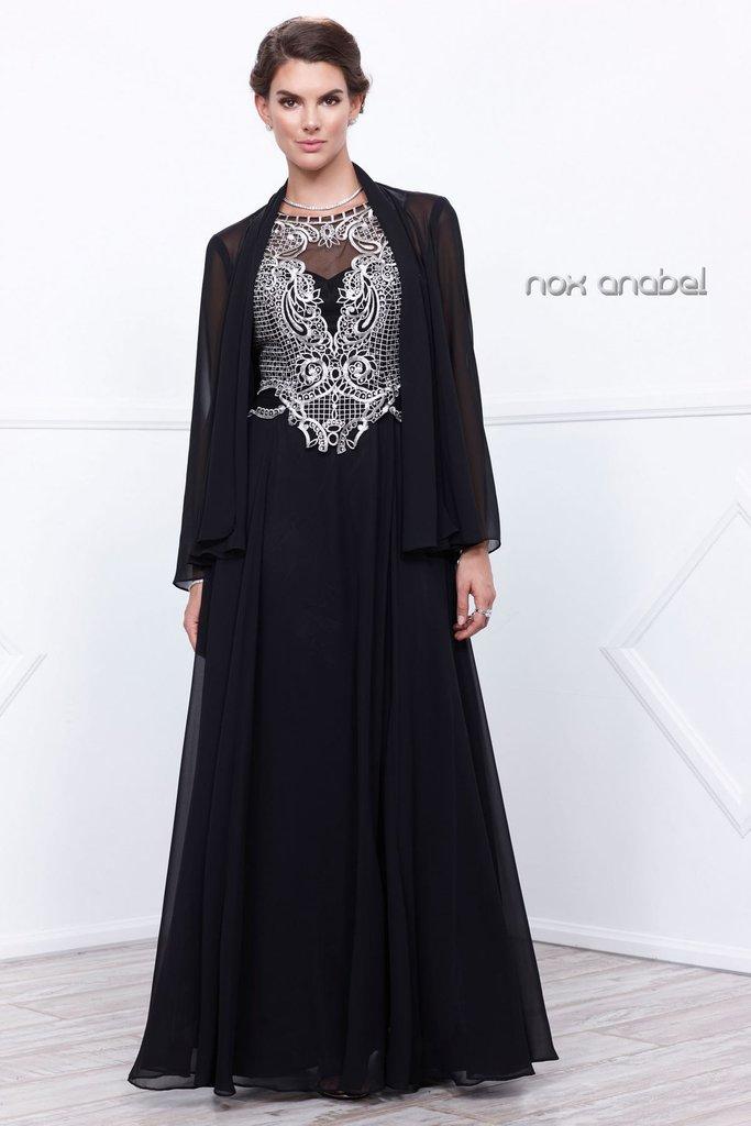 Nox Anabel - Embroidered Jewel Neck A-line Dress 5148